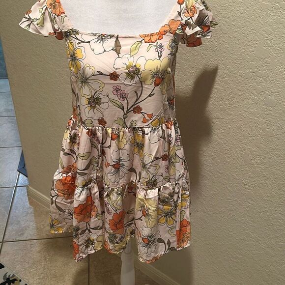Lottie & Holly Band Of Gypsies Collective XS Tier Mini Dress Floral Blush Rust - Picture 1 of 13